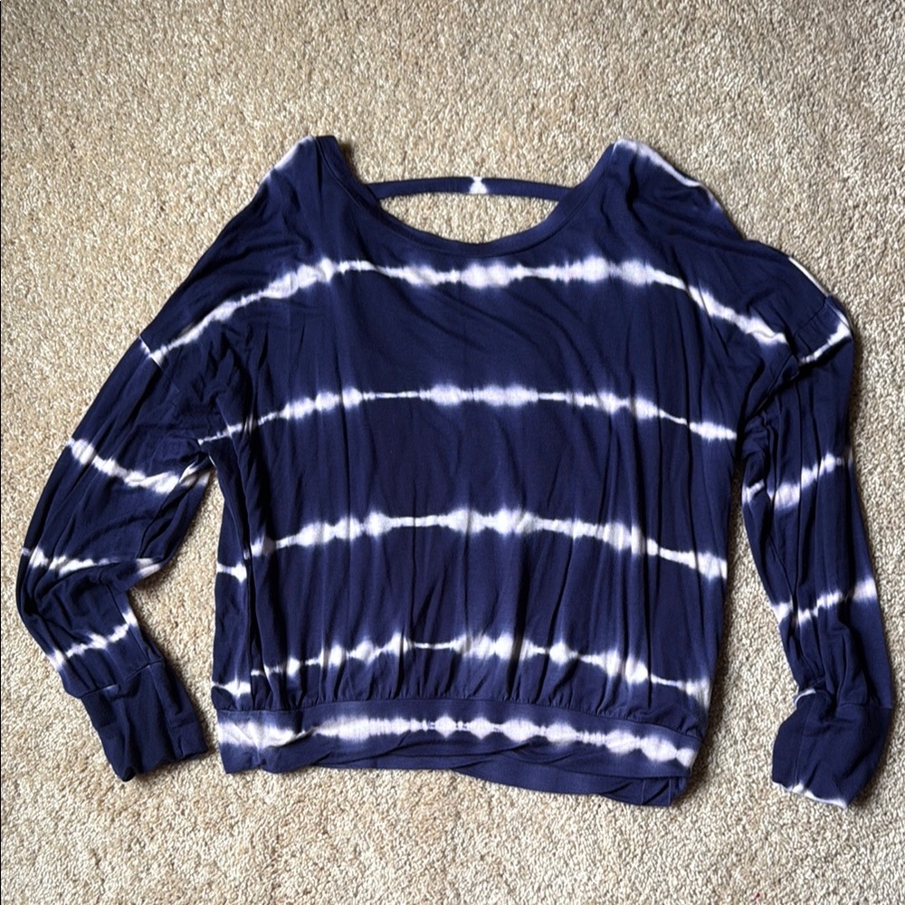 Blue and White Peyton Jensen Relaxed 3/4 Sleeve Hoodie